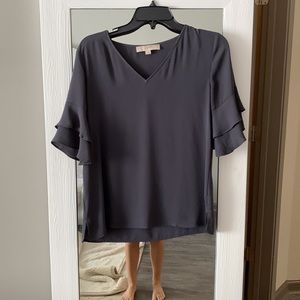 Gray Flutter Sleeve Loft Blouse XS